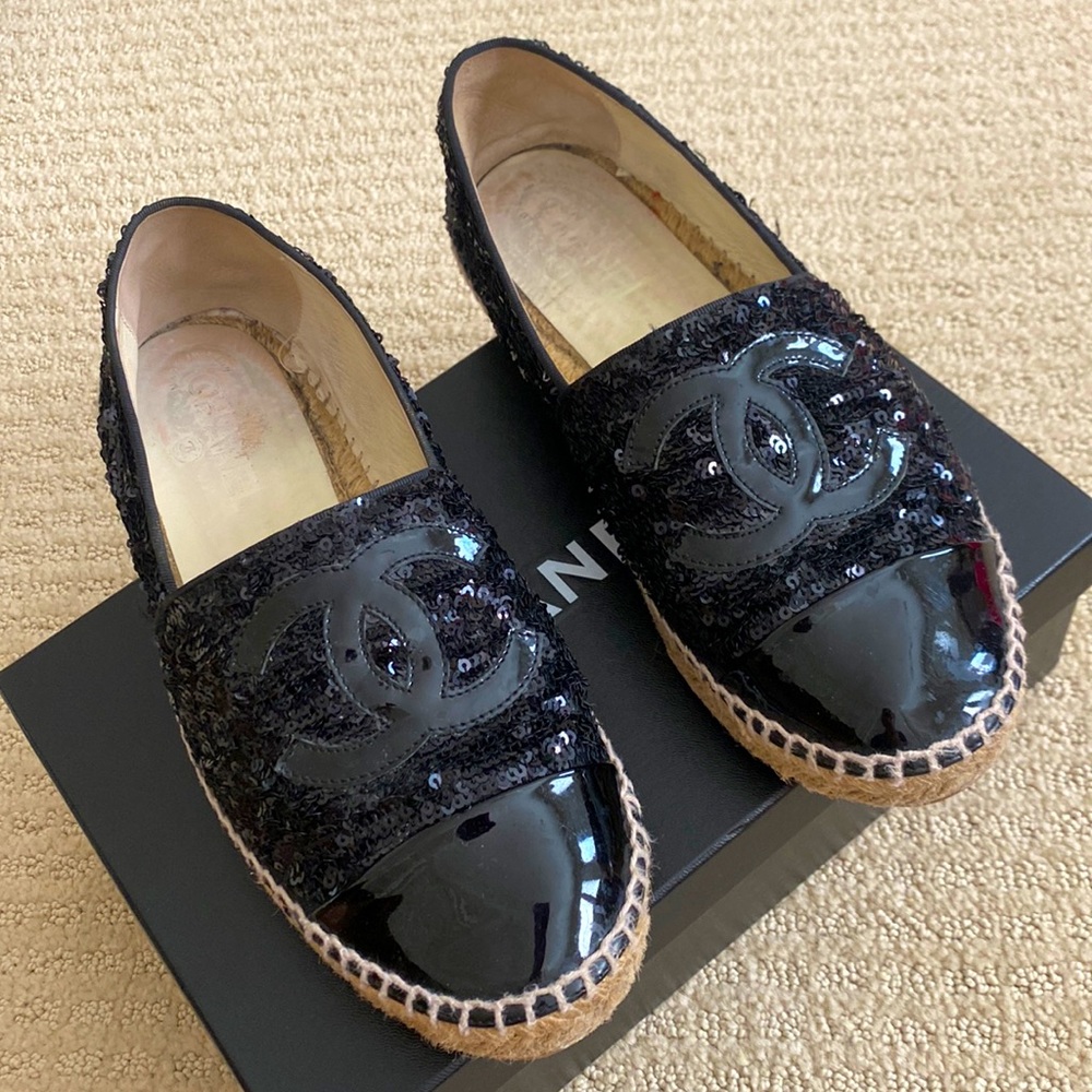 CHANEL Black Espadrilles with Sequins